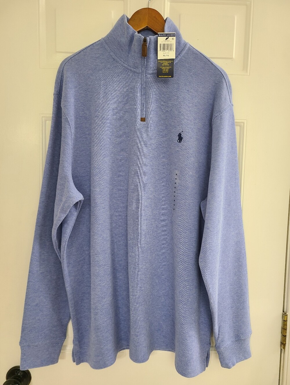 Polo Ralph Lauren Mens Estate Rib Cotton Quarter Zip Sweater Sz XL Blue Heather